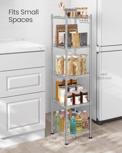 Silver 5-Tier Bathroom Shelf Storage Rack - Space Saver, Adjustable & Extendable
