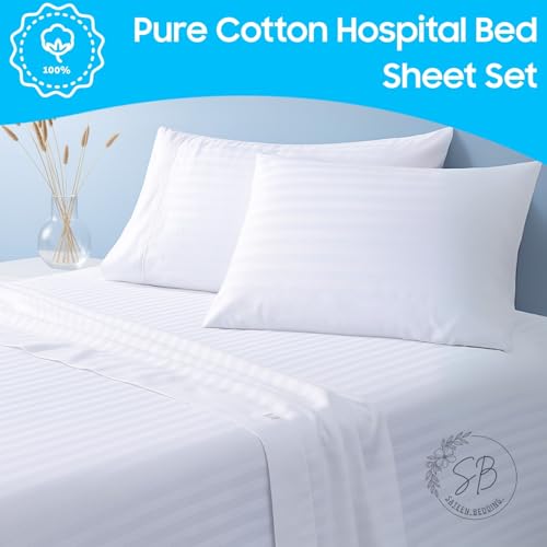Hospital Bed Sheet Set 3 Piece Egyptian Cotton 400 Thread Count White Stripe Variation of THIS listing