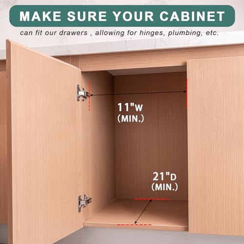 Pull Out Kitchen Cabinet Drawer Organizer - Fully Assembled Beech Wood, 11”W x 21”D Variation