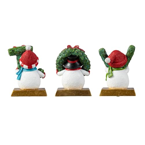 Set of 3 Snowman Stocking Holders - Heavy Duty Resin Christmas Decor