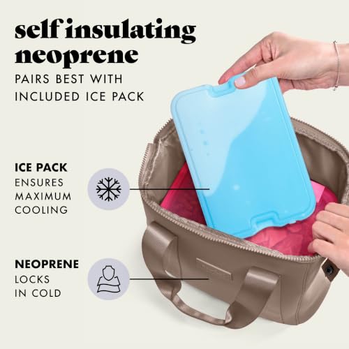 Neoprene Lunch Bag for Women with Ice Pack & Containers - Taupe