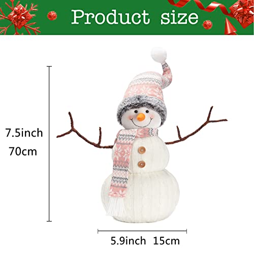 WORLDECO Pink Hat Snowman 27.5in Christmas Animated Plush Decor, Indoor Holiday Ornament