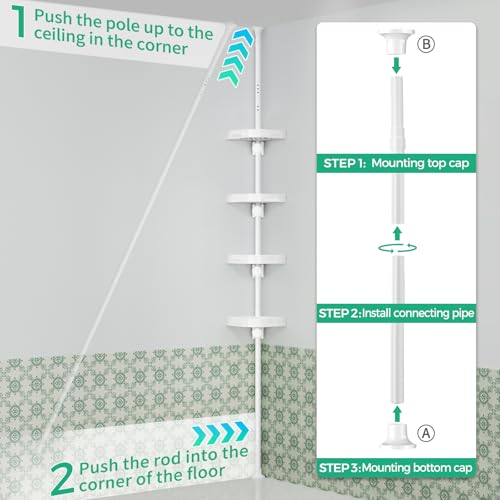 White 4-Tier Corner Shower Caddy Tension Pole Organizer - Adjustable & Rustproof