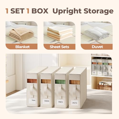 Off-White Cotton Linen Sheet Organizer Set 4 Pack - Durable Closet Storage