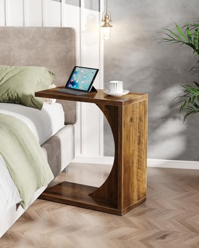 Tribesigns C-Shaped End Table for Couch - Brown Small Space Sofa Side Table