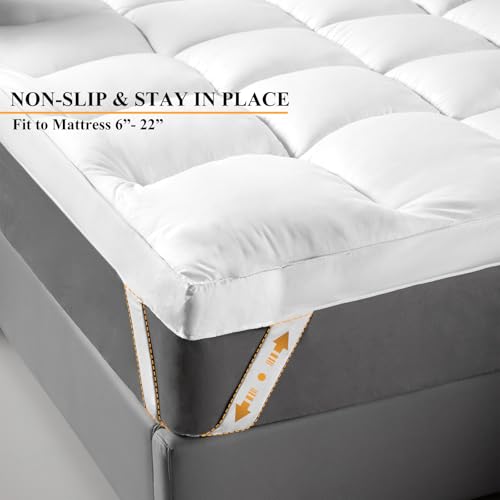 California King Mattress Topper 1400 GSM Extra Thick Cooling Pillow Top - Milky White, 2 Inch