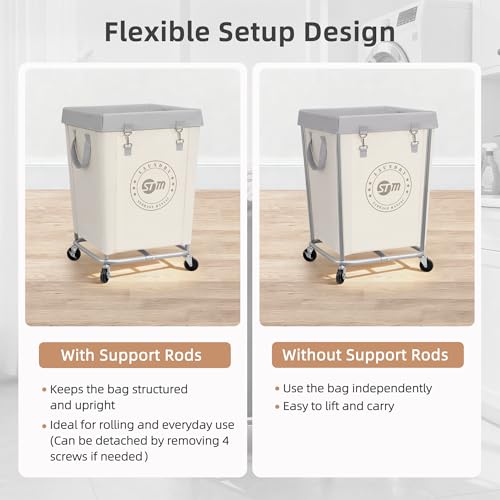STORAGE MANIAC Beige Commercial Laundry Hamper with Heavy Duty Steel Frame, 160L, 18x18x31 inches