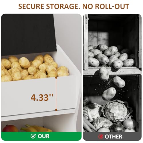 White Potato and Onion Storage Bin with 3-Tier Rustic Kitchen Organizer