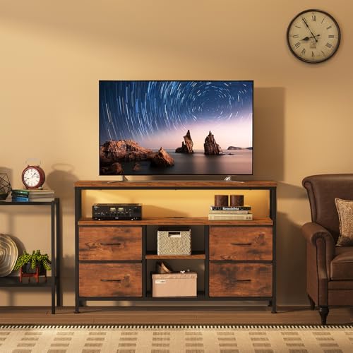 HAPPYMONT Brown 43.3 x 11.8 x 30.7 Inch LED TV Stand with Charging Station