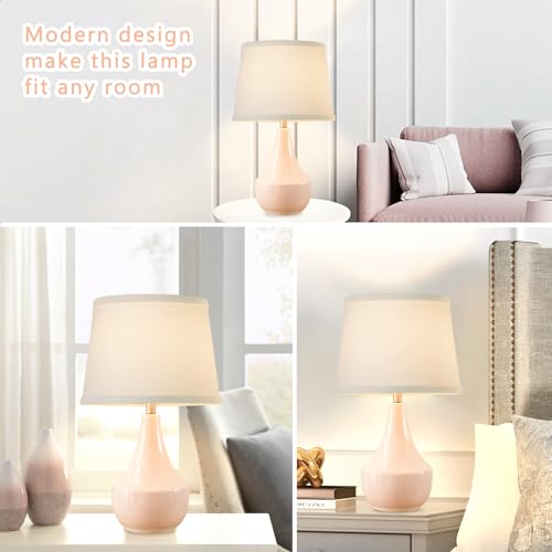GyroVu 18.63-Inch Pink Ceramic Bedside Table Lamp Set of 2 with LED Bulbs