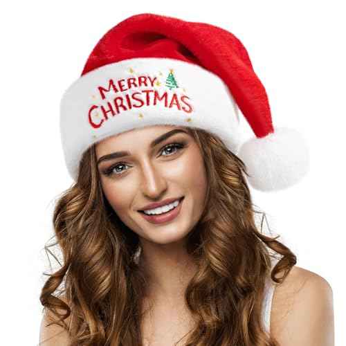 Iioscre Santa Hat Christmas Hats for Adults, Xmas Holiday Unisex Classic Santa Claus Hat for New Year Party