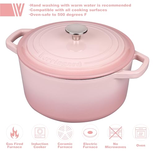 6 Qt Pink Cast Iron Dutch Oven with Lid for Bread Baking & Cooking - Sourdough Bread Supplies Set - VORRINGARD