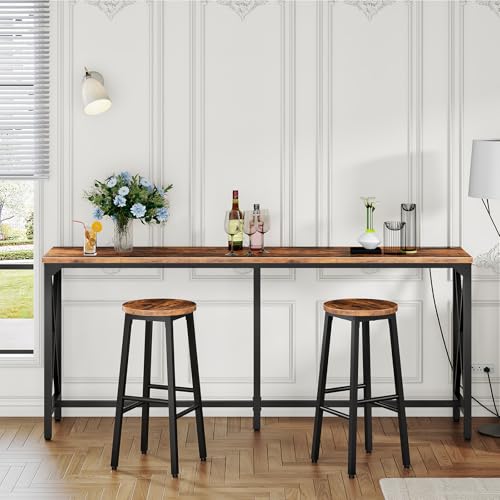 70.9-Inch Industrial Style Bar Table with Power Outlet and Footrest - Rustic Brown & Black
