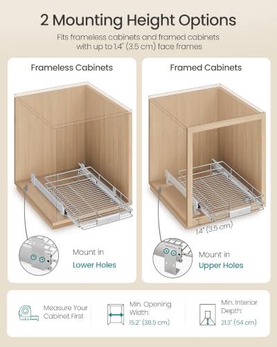 SONGMICS Pull Out Cabinet Organizer 14.6 W x 21.3 D - Easy Pull-Out, Heavy Duty