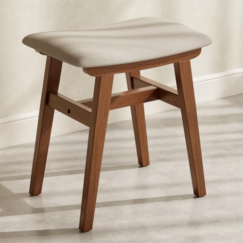 Muwuele 18.5" Walnut Solid Wood Vanity Stool with Cushion - Upgraded Wide Seat