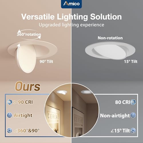 White 6-Inch Gimbal LED Recessed Ceiling Light 5CCT Adjustable Brightness