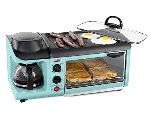 Aqua Nostalgia 3-in-1 Breakfast Station with Coffee Maker, Toaster & Griddle - Retro Style