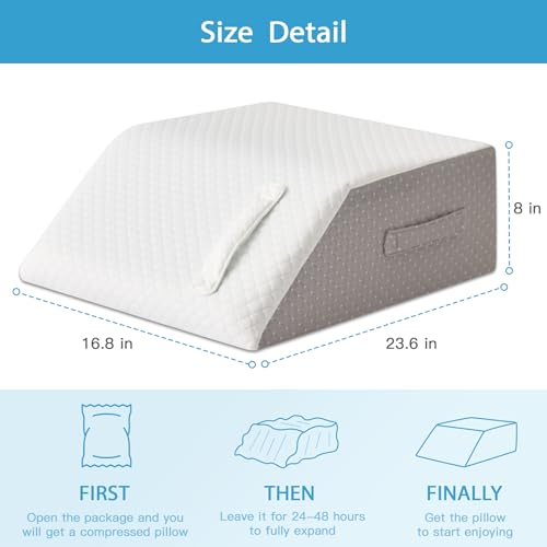 MEGCXIT Memory Foam Leg Wedge Pillow 23.6x16.8x8 Inch for Elevation & Circulation - White/Grey