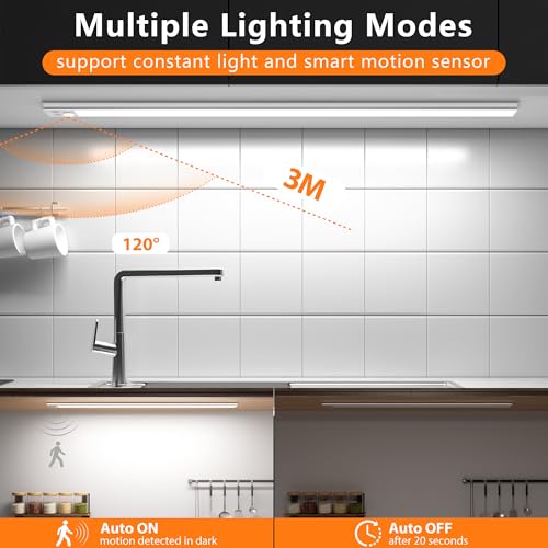 24 Inch Rechargeable LED Under Cabinet Light - 106 LEDs, 3 Color Modes, Silver - 1 Pack