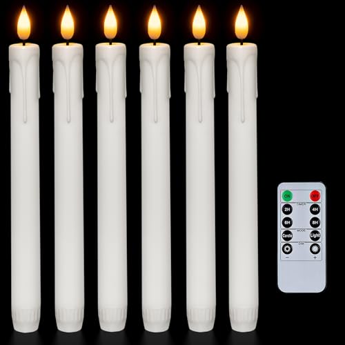 Homemory 6 Pack White Flameless Taper Candles with Remote & Timer - 9.6 Inch LED CandleSticks for Holiday Decor