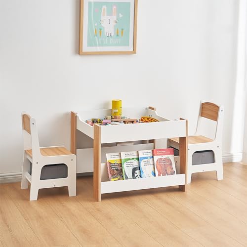 Kids 4-in-1 Table and Chair Set with Storage & Whiteboard Chalkboard