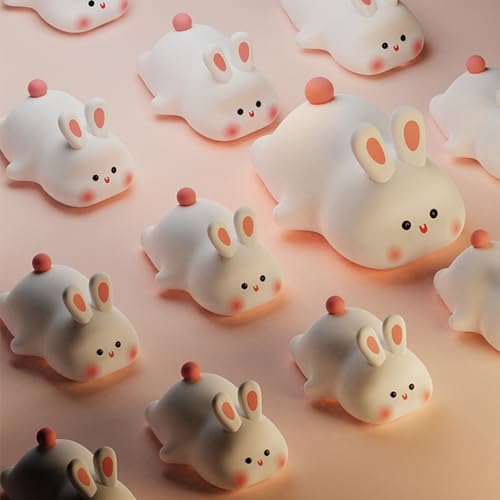 Cute Silicone Rabbit Night Light, Dimmable Light up Bunny, Cute Silicone Baby lamp, Rechargeable Bunny Light for Kids Room Decor, Squishy lamp for Nursery Breastfeeding Bedroom Living Room