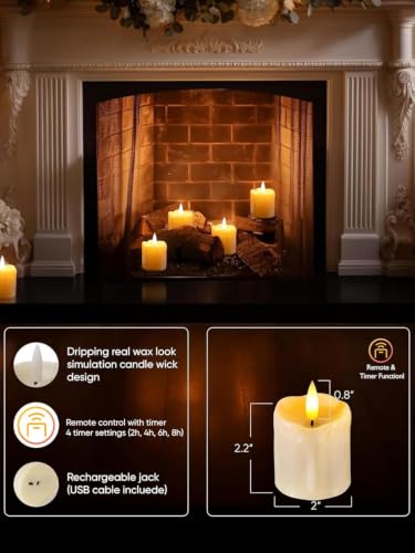 Homemory 2x2 Rechargeable Flameless Votive Candles with Remote & Timer, Drip 12 Pack