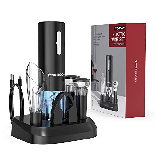 Black Electric Wine Opener Set with Charging Base, 2-in-1 Aerator & Pourer, Vacuum Stoppers & Foil Cutter