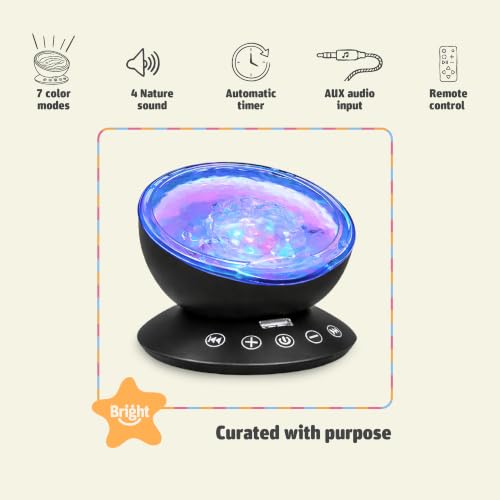 Bright Autism Calming Sea Lamp Night Light Projector - Black, 7 Light Modes