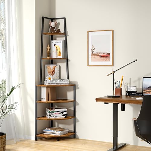 Brown 6-Tier Corner Shelf - Industrial Style Tall Plant & Display Stand