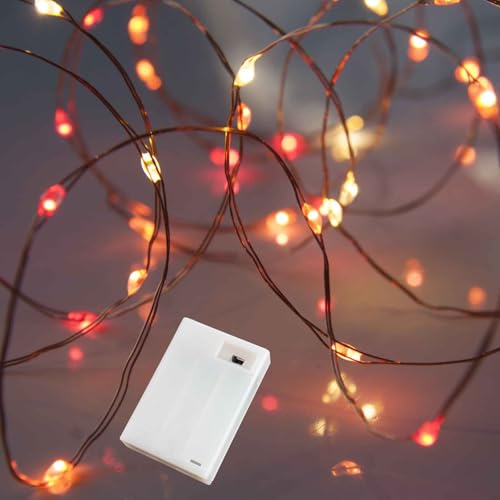QBIS Battery Powered Fairy Lights for Bedroom, 40 LED Lights, Battery Operated String Lights for Christmas, Halloween Decorations, 6hr Timer Mode, Red, Orange, Yellow Fairy Lights