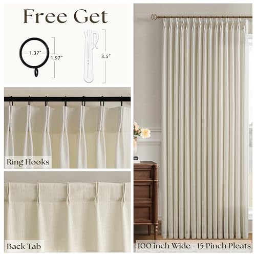 Linen / 100W x 90L Extra Wide Pleated Curtain Panel - Rustic Linen Look