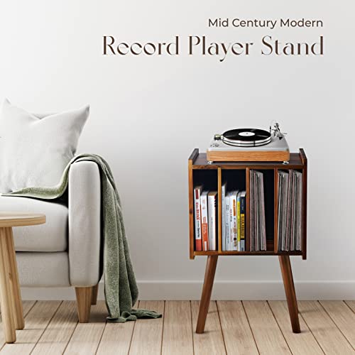 2BHOME Warm Acacia Record Player Stand with Vinyl Storage - 2-Tier
