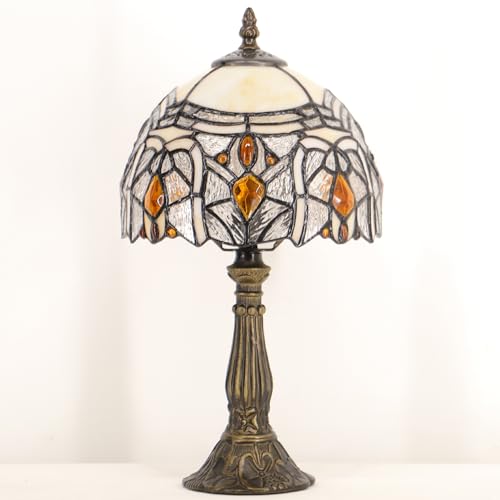 Tiffany Stained Glass Bedside Table Lamp 14.5-inch Accent Light with Antique Bronze Base