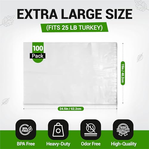 Heavy-Duty Oven Bags for Roasting - 100-Pack, Food-Grade, Heat-Resistant, BPA-Free