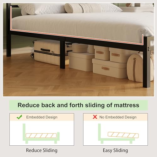 Queen Bed Frame with Headboard and Footboard - 12 Inch Metal Platform Bed, Stable & Easy Assembly - Black