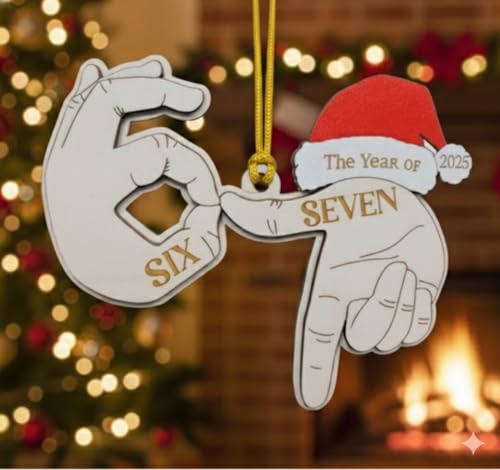 Katinat Funny Christmas Ornament 2025 - Wooden 6-7 Meme Decor, Teen Gag Gift