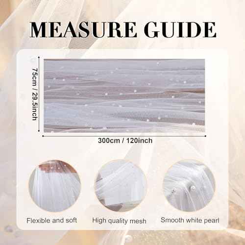 10FT White Pearl Table Runner, Dessert Fabric Tulle Table Runner Cloth for Wedding Birthday Bridal Shower Wedding Arch Veil Decorations