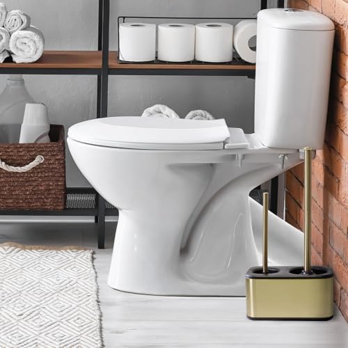 Gold Toilet Brush and Plunger Set with Holder - Modern Bathroom Accessories