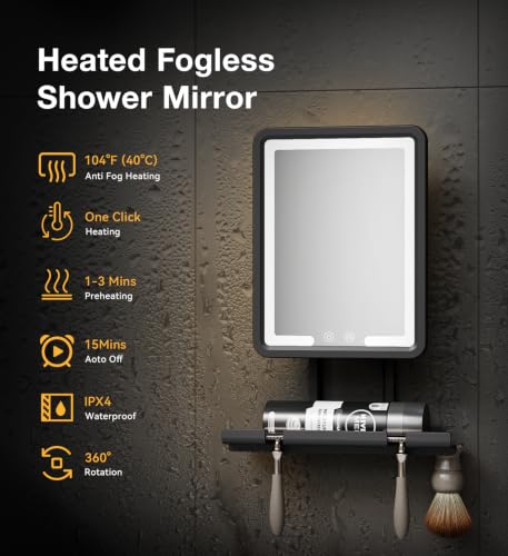 Quick Clear Shower Mirror Fogless for Shaving with Light - Electric