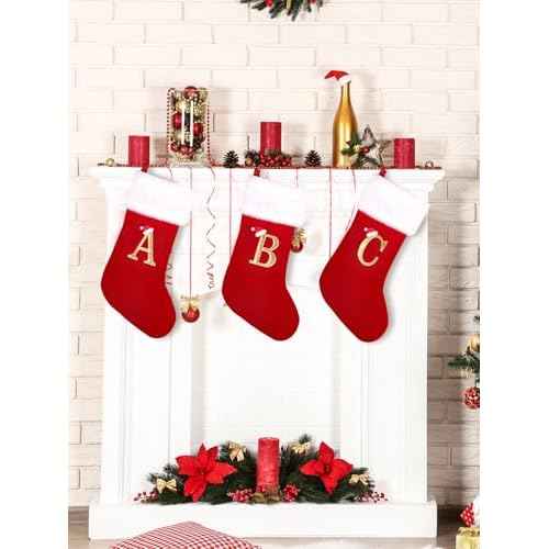 20 Inches Monogrammed Christmas Stockings with Letters,Super Soft Christmas Stockings Large Monogram Stockings Red Letter Stockings for Christmas Holiday Xmas Gift¡¦