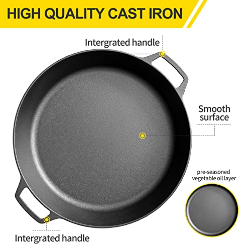 Pre-Seasoned 17-Inch Cast Iron Skillet with Dual Handles for Outdoor Cooking
