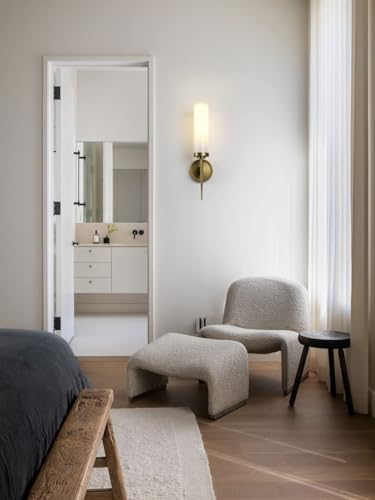 PERMO Vintage Wall Sconce Antique Single Sconces Lighting Fixture with 2.8" Cylindrical Shade Milk Glass Sconces for Bathroom Living Room