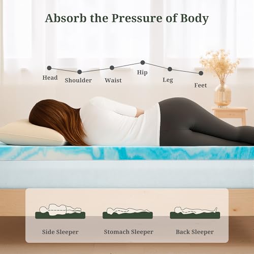 Blue SageNest 4-Inch Gel Memory Foam Mattress Topper Queen Ventilated