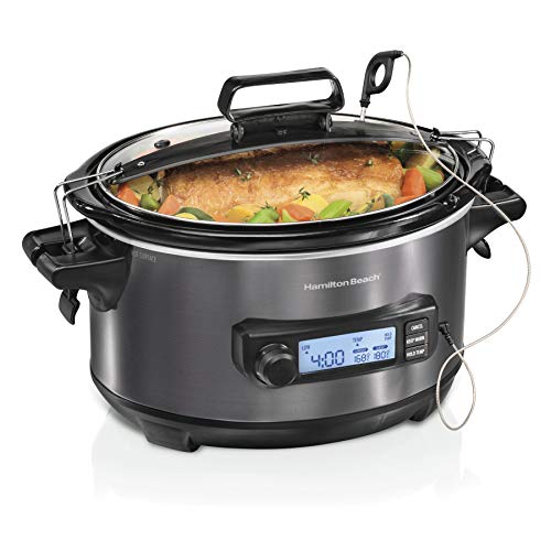 Hamilton Beach Temp Tracker 6-Quart Programmable Slow Cooker with Probe - Black Stainless