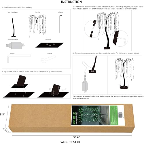 LIGHTSHARE 5.5ft Willow Tree Light – 200 LED Green, Modern Variation, Indoor/Outdoor