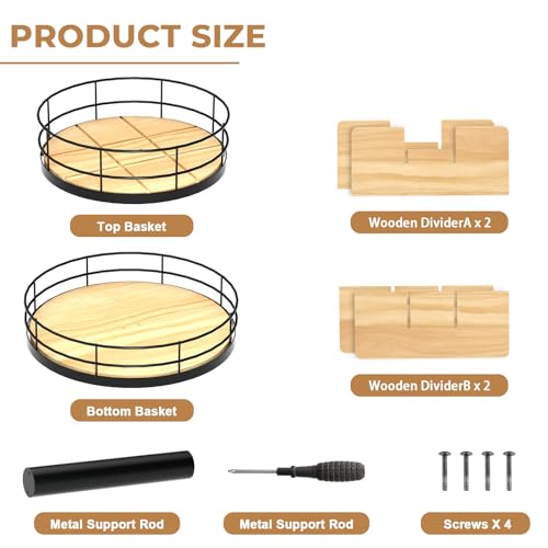 NANAGIFTREE 2-Tier Beech Wood Lazy Susan Snack Organizer - 12 Inch