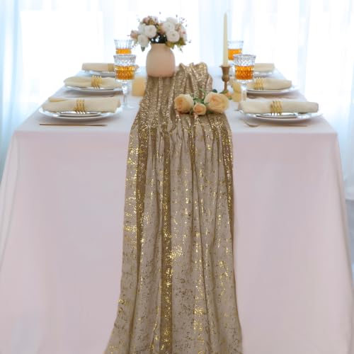 Snowkingdom 10 Pack 10Ft Gold Gauze Table Runner - Elegant Wedding & Party Decor