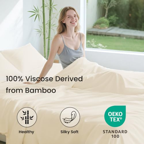 Love's Cabin Queen Rayon Bamboo Bed Sheet Set Beige - Cooling & Deep Pocket