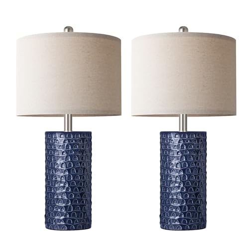 PARTPHONER 23-Inch Modern Ceramic Table Lamps Set of 2 Navy Blue - Farmhouse Bedside & Living Room Decor